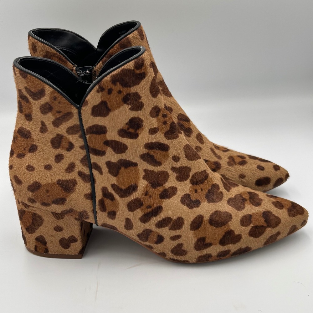 Cole Haan Leopard Print Calf Hair Ankle Boots Womens 9.5B Block Heel Zip Up